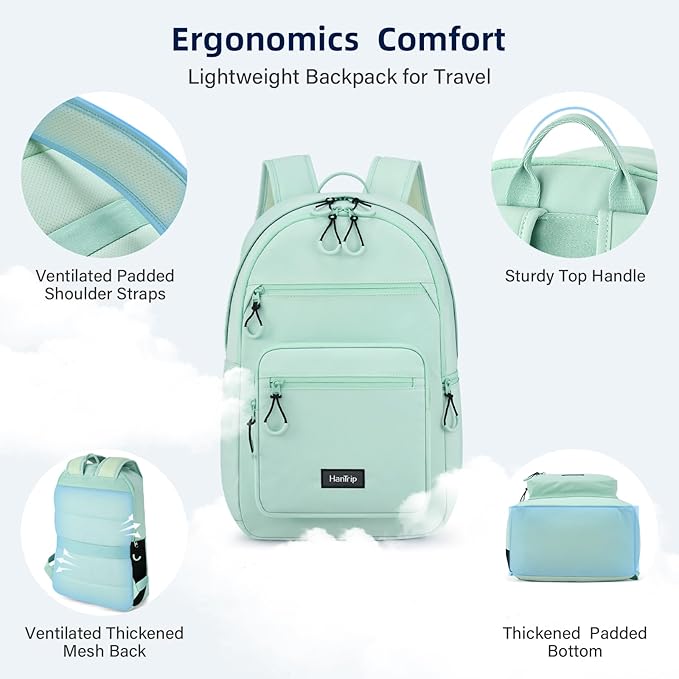 Carry On Travel Backpack For Women, 18 Inch Water Resistant Large Backpack Lightweight Bookbag For Men, 8x14x18 Personal Item Bag Casual Daypack Backpacks For Work Office Commuter (Cyan)