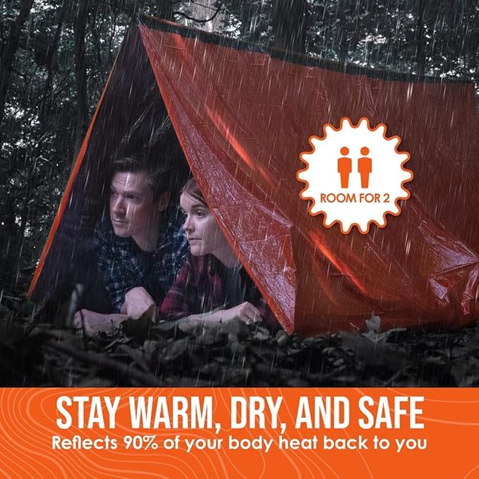 Go Time Gear Survival Life Tent ??2 Person Mylar Emergency Shelter Tube Tent + Paracord ??All-Weather Protection for Camping, Hiking, & Survival Kits ??Includes Emergency Whistle