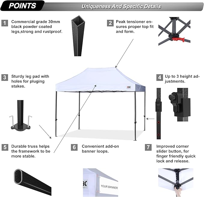 ABCCANOPY Heavy Duty Easy Pop up Canopy Tent with Sidewalls 10x15, White