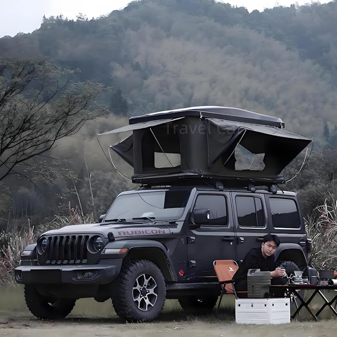 Travel Cat Rooftop Tent Hard Shell, Great View and Ventilation Tent for 2 Person Camping, Waterproof Windproof UV-Resistant Blackout Privacy 4 Season Tents for Truck, Jeep, SUV, Van, Trailer