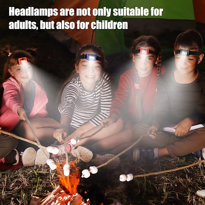 Macarrie 24 LED Headlamp Flashlight, Cob Head Light with 3 Modes, Waterproof Headlamp for Adults and Kids, 72 AAA Batteries for Outdoor Night Survival Camping Running, 4 Colors