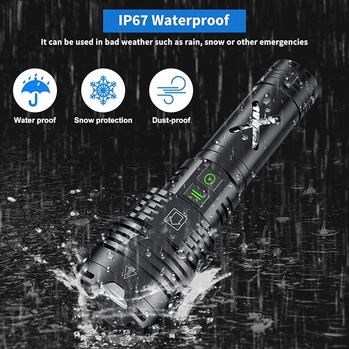 Rechargeable Led Flashlights 5200.000 High Lumens,Super Bright Flashlight True,Powerful Tactical Flashlight Up to 24H Long Battery Life Zoomable 6 Light Modes IP67 Water Resistant for Home Camping