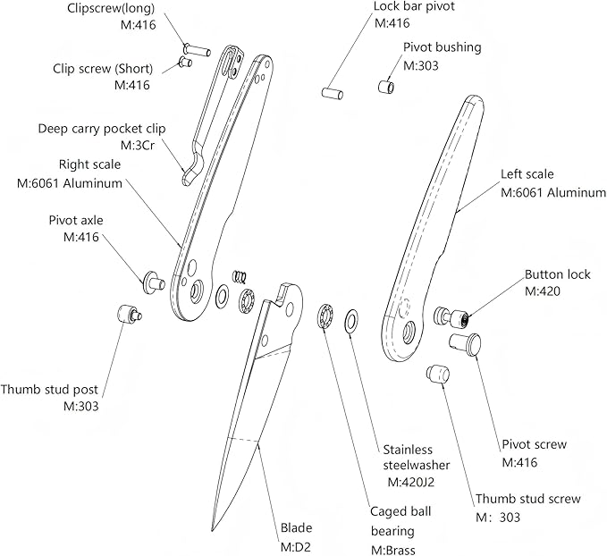 Hightron Birdidi Folding Knife, 2.91" Drop-Point D2 Blade Aluminum Handle, Pocket Knife with Pocket Clip for Camping Survival Hiking Button Lock Knives for Men Women Black-W