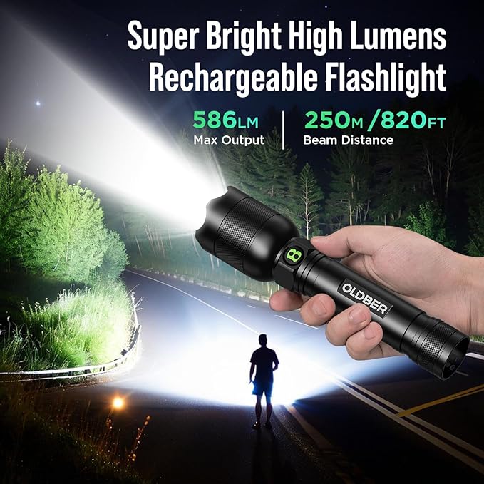 Rechargeable LED Flashlights High Lumens, 2 Pack 5 Modes Small Bright Handheld Flash Light, Zoomable, Powerful, Waterproof for Camping, Home Emergency