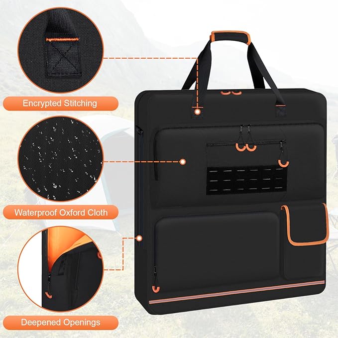 Solar Panel Storage Bag with Orange Lining, Deepened Opening, Zipper with Pull and Multi-Accessory Space Solar Panel Travel Carrying Case Fit for Jackery SolarSaga 100W 100X 200W, Black
