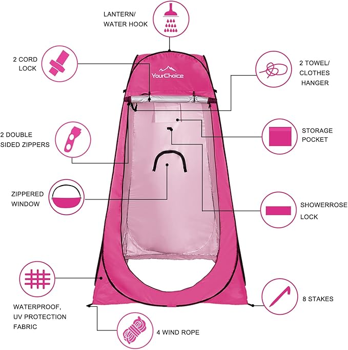 Your Choice Pop Up Privacy Shower Tent - Portable Changing Tent for Camping, Beach & Hiking - 6.2FT Lightweight with Carry Bag, Quick Setup & Full Coverage