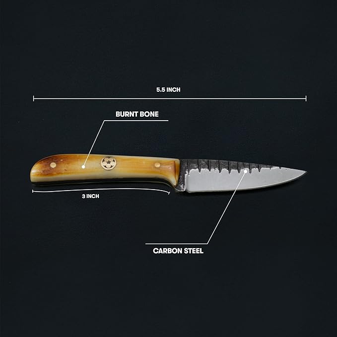 Titan International Knives Skinning Knife TC-30 Carbon 1080 Steel | Handmade Utility Neck Knife EDC | Fixed Blade Color Coated & Hand Pounded | Leather Sheath with Neck String