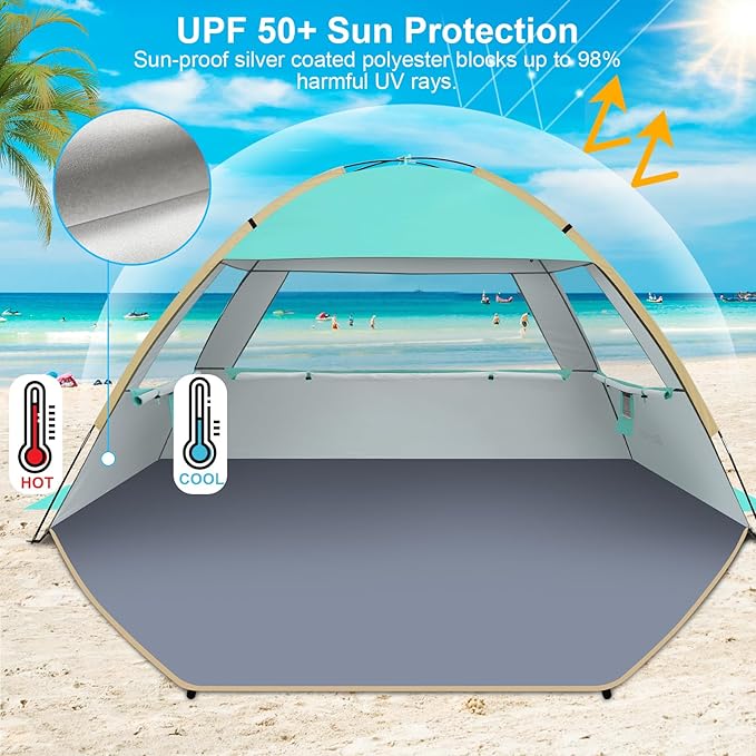 Gorich Beach Tent Sun Shelter for 3/4-5/6-7/8-10 Person with UPF 50ï¼?UV Protection, Lightweight & Easy Setup Beach Shade Canopy, Portable Beach Shade Tent Beach Cabana