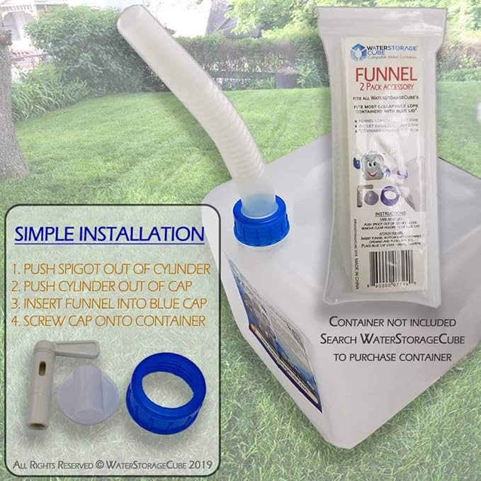 WaterStorageCube Funnel Spout 2-Pack Accessory for Collapsible Water Container Cubes, Jugs & Carriers with Spigot, Great for Camping, Outdoor, Hiking, Backpack & Home Use