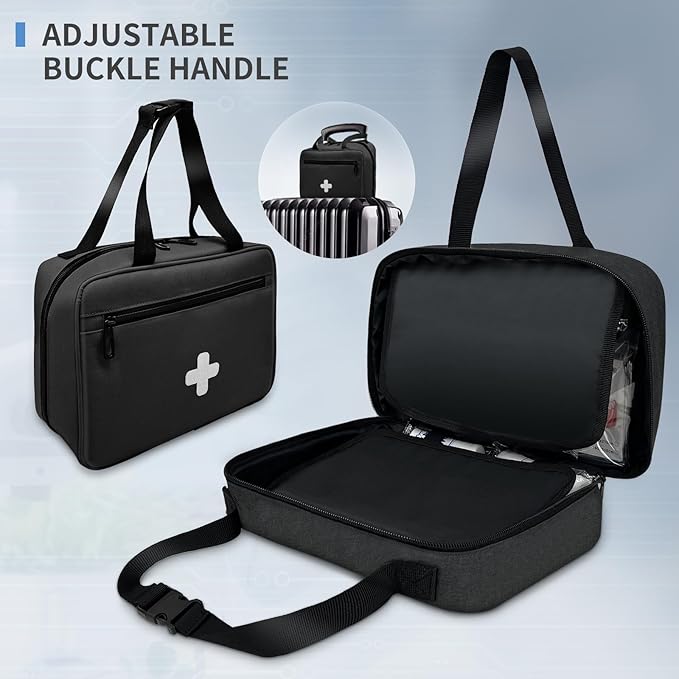 First Aid Bag Empty, Compact and Portable Medical Supplies Organizer with Multiple Compartments, Emergency Trauma Bag for Travel, Camping, Hiking, Car, Travel and Home Use, Black(Bag Only)