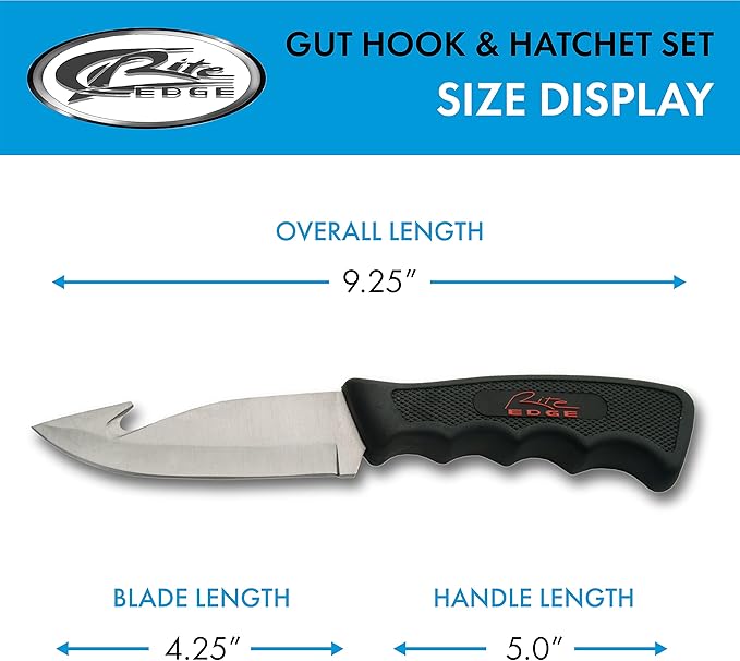 Rite Edge 2-Piece Hunting Knife and Hatchet Set ??Stainless Steel Gut Hook and Survival Axe with Nylon Sheath for Camping, Hiking, and Outdoors