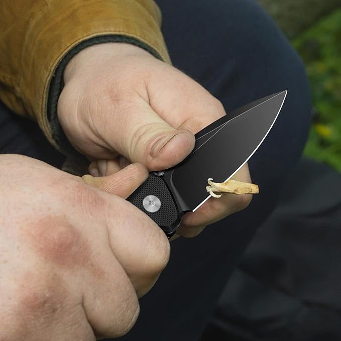 FINTISO Pocket Knife, 3" 14C28N Steel Blade G10 Handle Small EDC knife with Button Lock, Sharp Folding Knife with Pocket Clip for Camping, Survival,Hiking,traveling