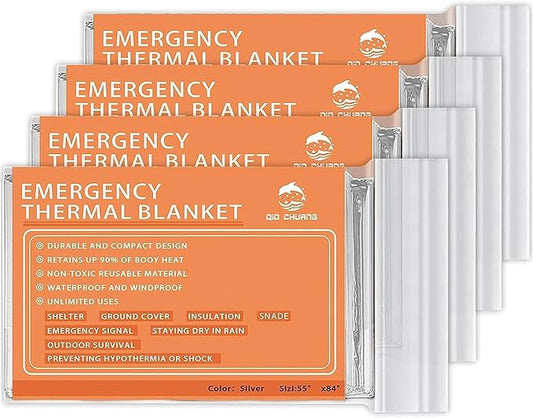 Emergency Mylar Thermal Blankets -Space Blanket Survival kit Camping Blanket (4-Pack). Perfect for Outdoors, Hiking, Survival, Bug Out Bag ,Marathons or First Aid 1