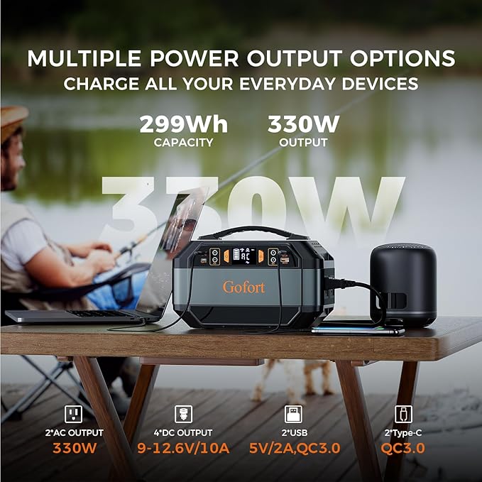 Portable Power Station 330W 299Wh Power Supply Solar Generator Backup Battery Pack with 110V Pure Sine Wave AC Outlets USB QC 3.0 DC Port for Home Emergency Outdoor Camping RV Travel