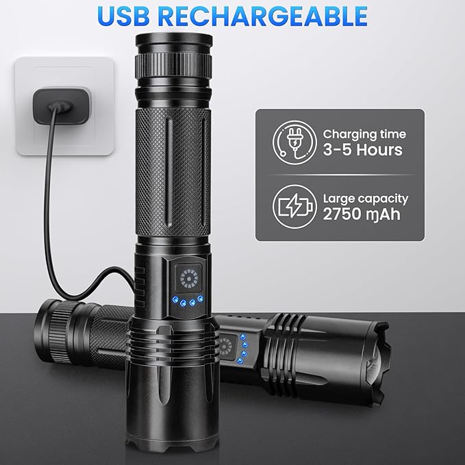 Flashlight Rechargeable 99,000 High Lumens, 3 Pack Led Flash Lights with 5 Modes, Waterproof Handheld Linterna for Camping, Home, Outdoor