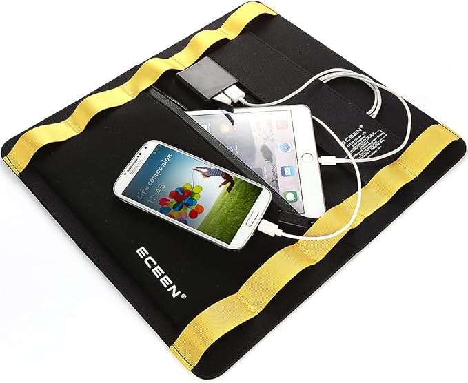 Solar Phone Charger for iPhone, ECEEN 13W Portable Solar Charger with Kickstand for iPhones, Smartphones, Tablets, GPS Units, Speakers, Gopro Cameras, and Other Devices Camping Gadgets Emergency Kit