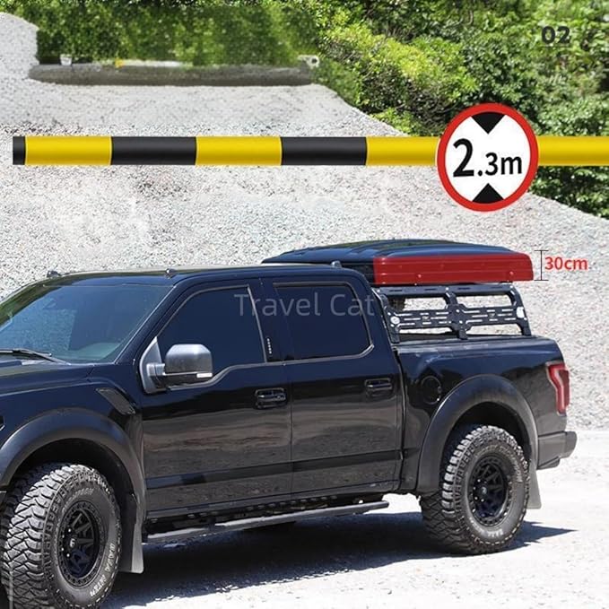 Travel Cat Rooftop Tent Hard Shell - Travel Cat Loft Overland Aluminium Roof Top Tent 4 Sides Windows & AC Duct Hole& Lights Belt for Car SUV Truck Camping for 2-3 People (Black)