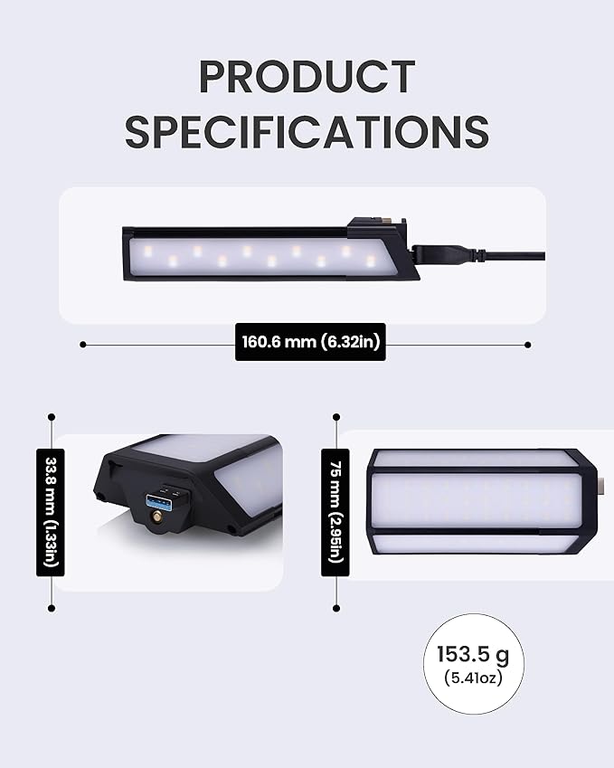 Claymore 3Face Pro Wing (Black) - Rechargeable Surface Area Light Bar for Camping, Tents, Canopies, Outdoor Events, Street Vendors, Work Lighting, Long-Lasting Battery. Adjustable Light Modes.