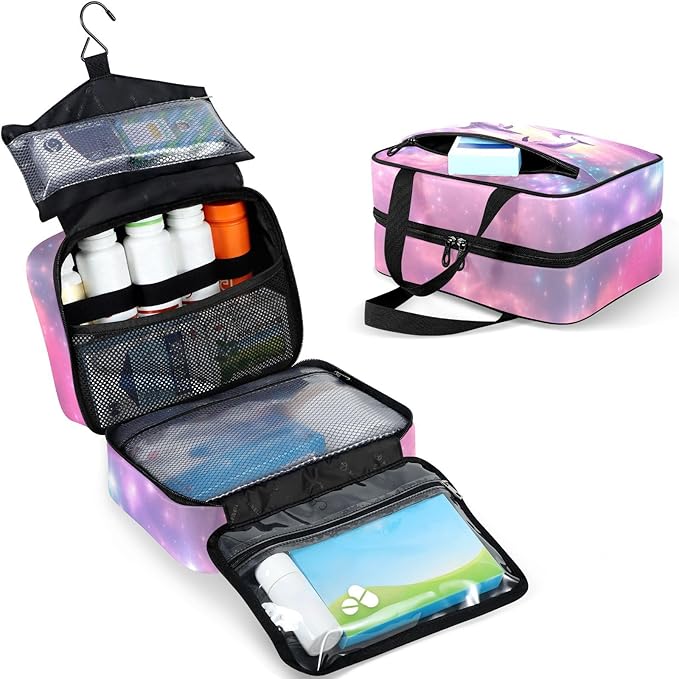 Fustylead Magic Rainbow Stars and Dolphins Jumping Travel Medicine Organizer Bag Home Storage First Aid Kit Large Pill Case with Zipper for Pill Bottle, Vitamins, and Medical Supplies