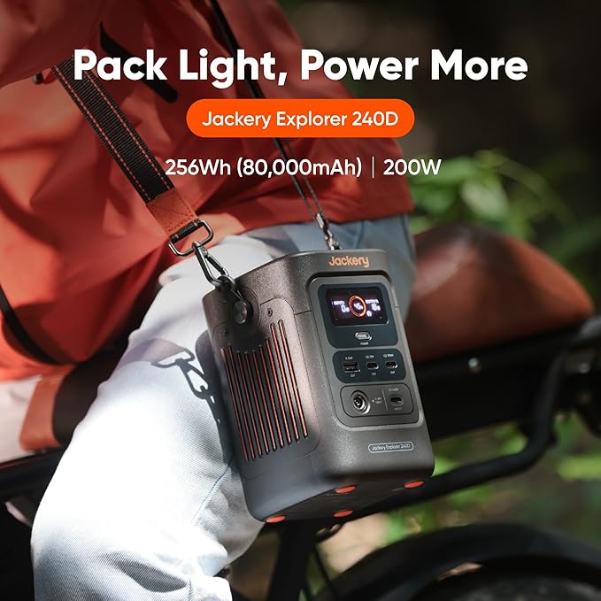 Jackery Explorer 240D Power Bank, 256Wh LiFePO4 Battery Portable Power Station, 200W DC Output, Charging Cable Included,1-Hour Fast Charging, Compact for Outdoor Camping, Travel, Emergencies