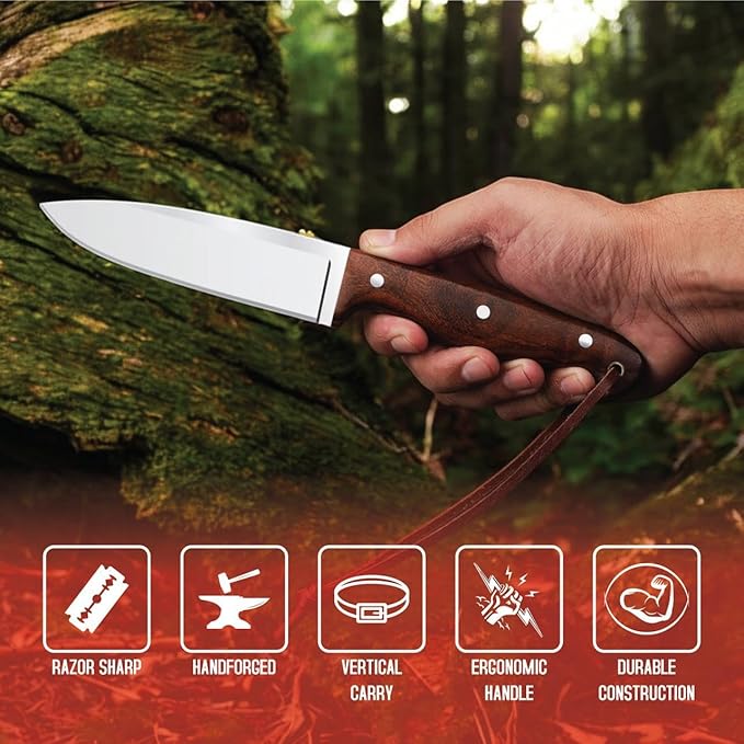 H & H BLADES Handmade D2 Steel Skinning Knife | 10 Inch Fixed Blade Hunting Knife with Leather Sheath | Bushcraft Survival Knife Best for Fishing, Camping and Outdoors