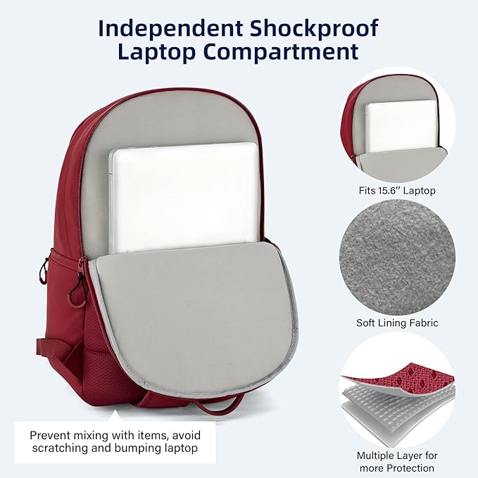 Carry On Travel Backpack For Women, 18 Inch Water Resistant Large Backpack Lightweight Bookbag For Men, 8x14x18 Personal Item Bag Casual Daypack Backpacks For Work Office Commuter (Burgundy)