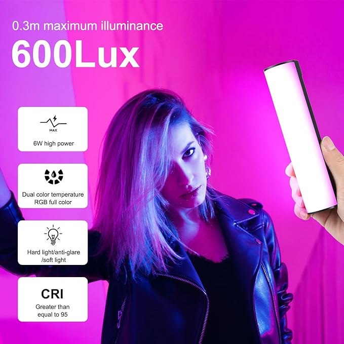 PULUZ Magnetic Handheld Light Wand, Full Color RGB Light Stick, LED Fill Light with 2000mAh Rechargeable Battery, 2500-9000K Dimmable Camera Tube Light for Studio Photography TikTok YouTube Vlog, 17cm