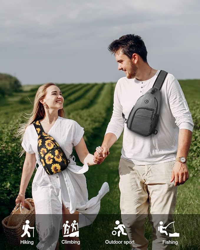 Crossbody Bags for Women Man Waterproof Sling Bag Backpack Trendy Casual Cross Body Bag with Convertible Shoulder Strap Chest Bag for Camping Hiking Travel Essentials (Sunflower, Medium)
