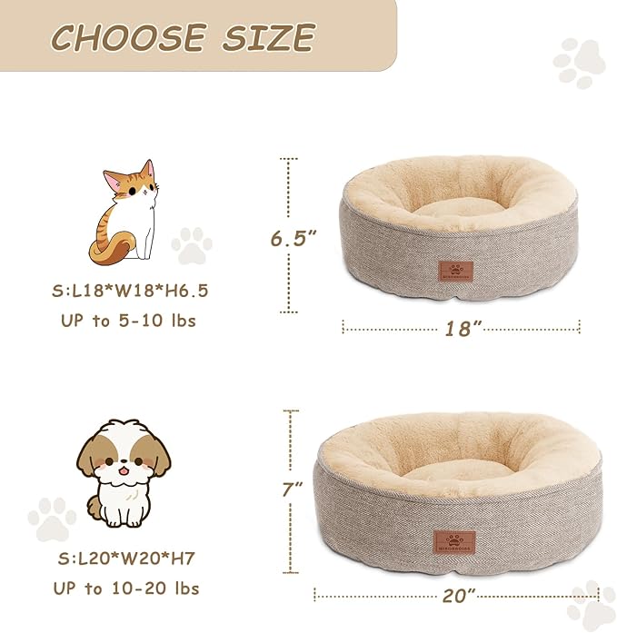 WINDRACING Cat Beds for Indoor Cats,Kitten Bed,Dog Bed for Extra Small Dogs Breeds,Puppy Kennel Bed, Comfy Durable Pet Sleeping Bed, Washable Roun Cat Bed & Non-Slip Bottom, Size 18"L x 18"W x 6.5"Th