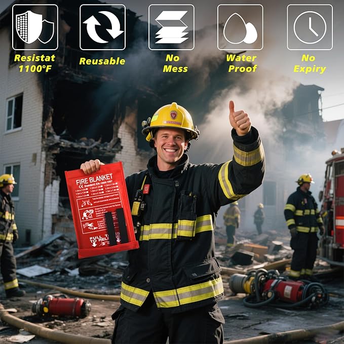 Smilco Emergency Fire Blanket for Home & Kitchen - 40x40 Flame-Retardant Fiberglass Fire Suppression Blankets, 1-Pack for Bedroom, Camping, BBQ & Emergency Safety (White)