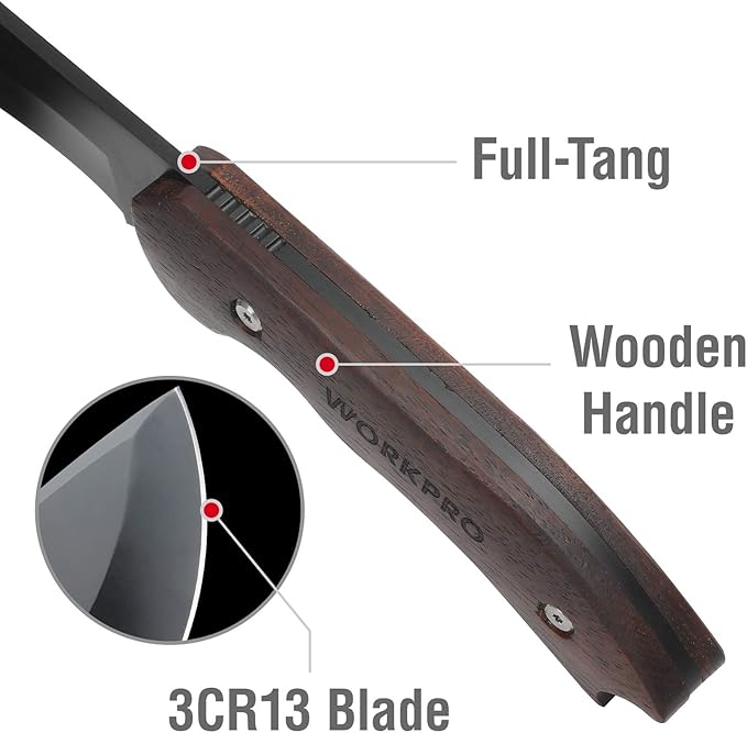 WORKPRO Axe and Fixed Blade Knife Combo Set, Full Tang, Wood Handle, for Outdoor Camping Survival Hunting, Sheath Included