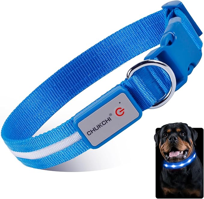 CHUKCHI LED Dog Collar Rechargeable,Waterproof Flashing Collar,Light Up Glow Collar, Adjustable Soft Safety Light Up for Small Medium Large Dogs Walking Camping at Night (Blue-S)
