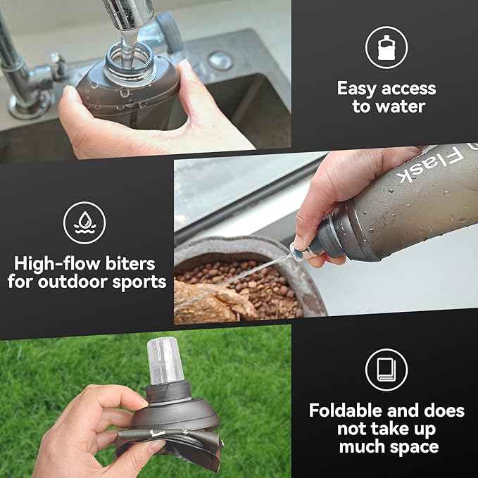 250ml Soft Flask, Soft Water Bottle for Hydration Packs, Running, Hiking, Cycling and Climbing - Gray