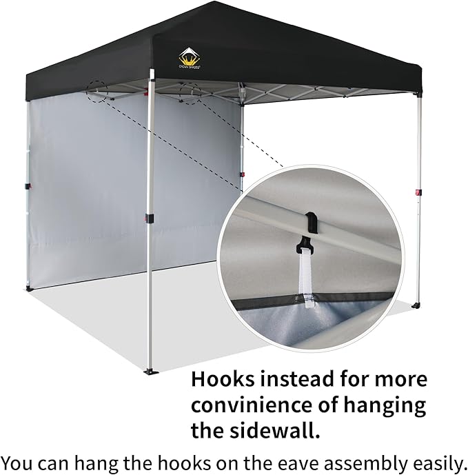 CROWN SHADES 8x8 Pop Up Canopy with 1 Side Wall - Beach Tent with One Push Setup - Outdoor Sun Shade for Events, Parties, Camping - Gazebo with STO-N-Go Cover Bag (Black)
