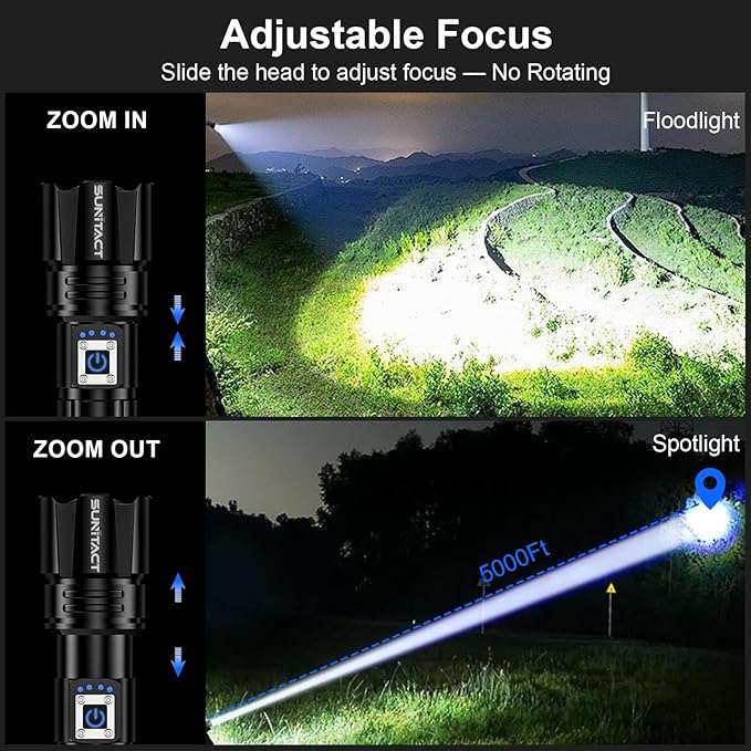 Flashlights High Lumens, Rechargeable Flashlight Led 2000 Lumen XHP70.2, Super Bright Flash Light, High Powered Handheld Flashlights for Emergency Camping Gift, IP67 Waterproof, Adjustable