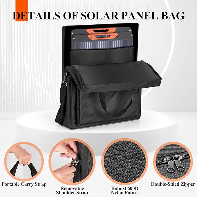 Bag for Portable Solar Panel 100w 200w,Waterproof Solar Panel Carrying Case Compatible with Jackery Solarsaga,Padded Travel Solar Protector Case with Accessory Pocket
