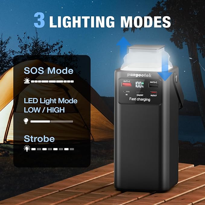 Portable Power Station 99Wh 27000mAh Portable Charger Power Bank with Camping Light 22.5W Fast Charging QC 3.0 PD Built in Cables Outdoor Generator for Hiking Fishing Travel