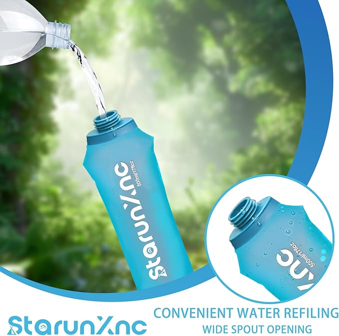 Hydration Soft Flask Running Water Bottle - Squeeze Water Bottles Portable Lightweight Foldable with Dust Cover