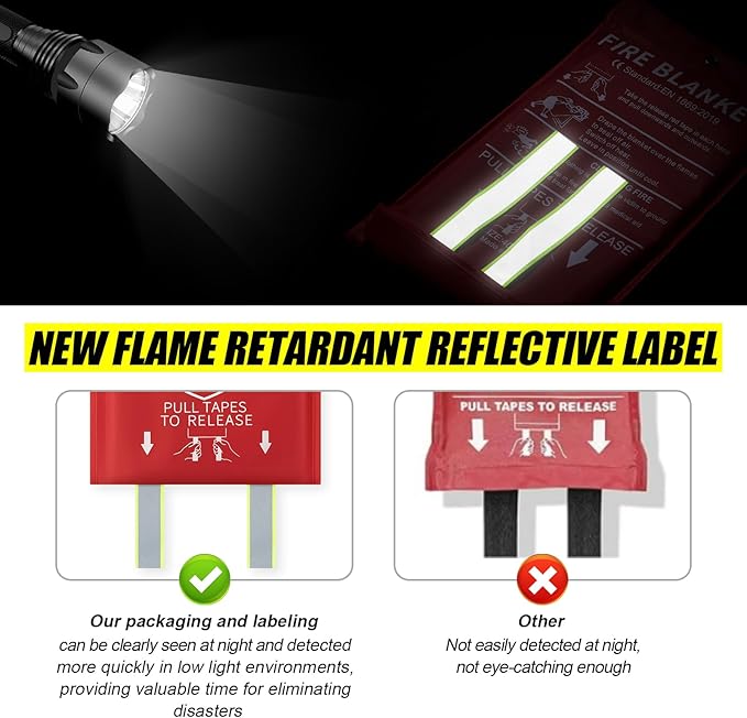 Fire Blanket, 40''x40'' Emergency Fireproof Blankets for Home and Kitchen, 4 Pack with Reflective Strips Heavy Duty Fiberglass Insulation Fireblanket, Emergency Survival Safety
