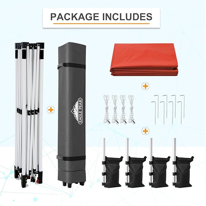 EAGLE PEAK Pop Up Canopy Tent with Wheeled Carry Bag, 8 Stakes, 4 Ropes, 4 Weight Bags, Easy Set Up Tent Canopy, 12x12 ft, 144sqft of Shade, Red