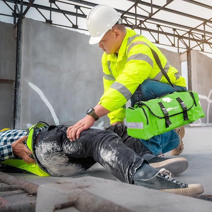 First Aid Kit - Fully Stocked Portable Reflective Bag -First Responder Emergency Response Kit-for Natural Disaster Preparedness-Customizable Storage-Includes 415 Pcs First Aid Supplies - Lime Green