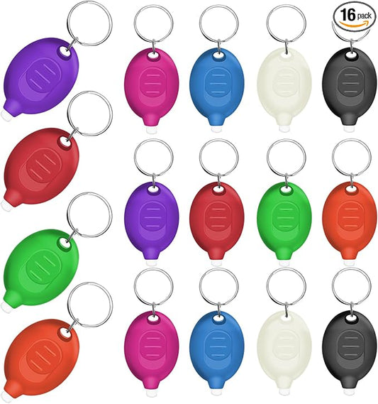 Mini LED Keychain Flashlight, Ultra Bright Tiny Flashlight, Small Keychain Flashlight White Light, Micro Pocket Key Ring LED Flashlight for Emergency Lighting - Multicolor Shell (16PCS)