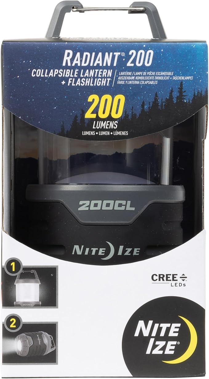 Nite Ize Radiant 200 Collapsible LED Lantern and Flashlight - 200 Lumen Convertible LED Lantern to Flashlight - Compact Essentials for Camping & Hiking Gear