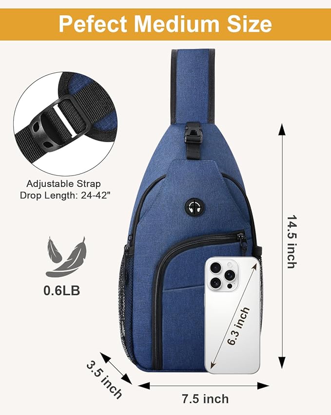 Crossbody Bags for Women Man Waterproof Sling Bag Backpack Trendy Casual Cross Body Bag with Convertible Shoulder Strap Chest Bag for Camping Hiking Travel Essentials (Blue, Medium)