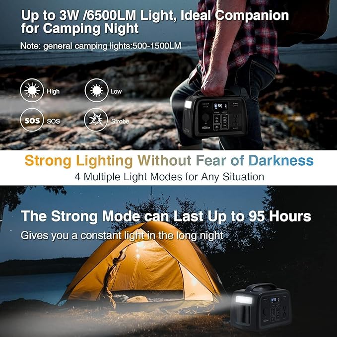 BLUERISE Solar Generator 320Wh Portable LiFePO4 Power Station with Foldable Solar Panels 60W with 2 AC Outlet 110V/300W Solar Mobile Battery Packup for Camping Hunting Home Emergency
