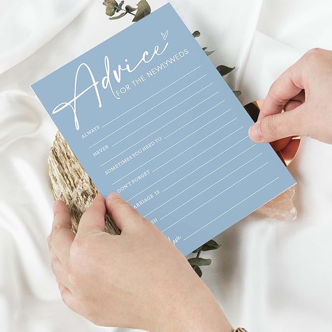 Bridal Shower Games Cards, Advice for the Newlyweds, Bridal Shower Games 25 Guests, Engagement Party Wedding Games for Guests, Minimalist Blue Wedding Party Supplies - B01