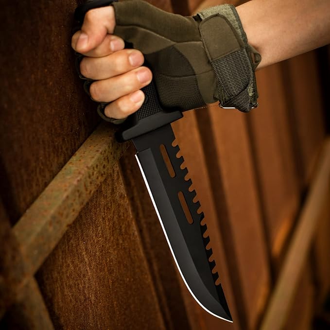 Dispatch Fixed Blade Hunting Knife with Sheath, 12" and 8" Survival Knives Set for Men Tactical Bowie Knife with Non-Slip Handle for Bushcraft, Outdoor Camping