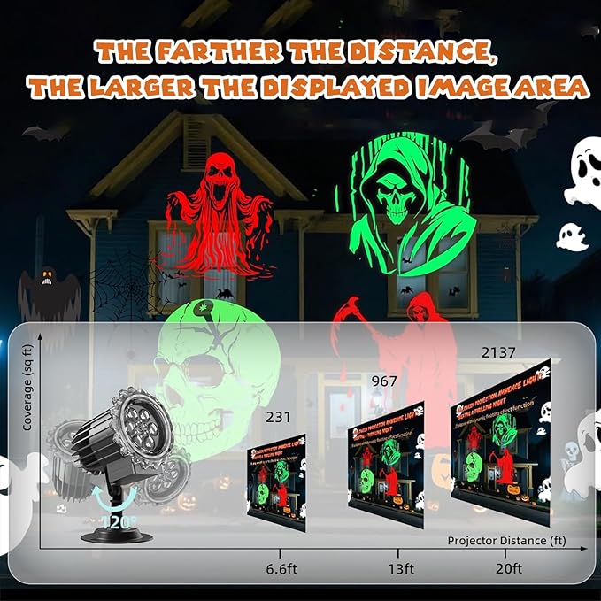 Halloween Ghost Projector Lights Outdoor - 3D Indoor Dynamic Skull Decoration, Waterproof,Víspera de Todos Los Santos