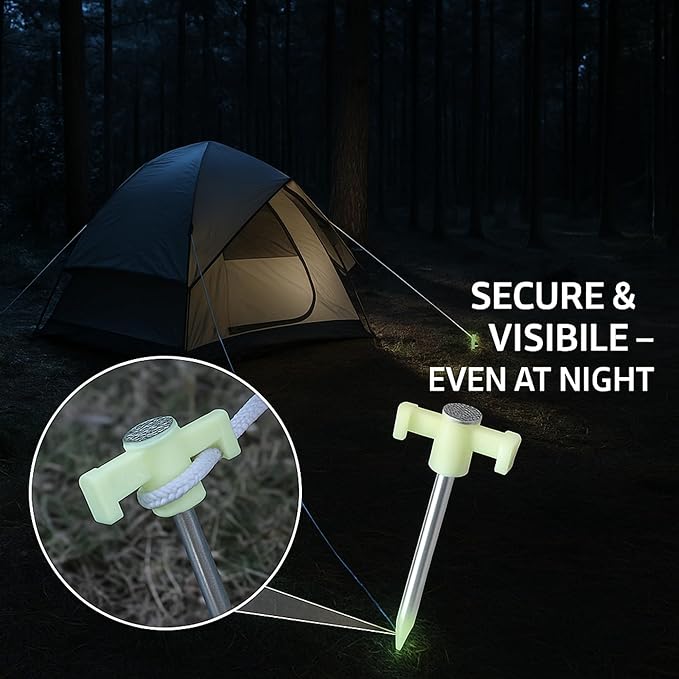 10" Glow in The Dark Tent Stakes - Unbreakable Rebar Stakes, Metal Stakes Heavy Duty, Camping Spikes with High Impact, 5/16" Diameter Corrosive Resistant Ground Anchor, Made in USA Metal Tent Anchors