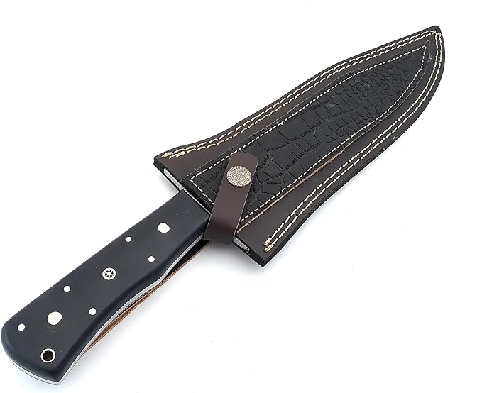 Nooraki - 15" Handmade Full Tang Hunting Knife with Leather Sheath, Multipurpose Bowie Knife with Micarta Handle for Everyday Carry, Outdoor Camping and Hunting